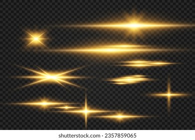 Illustration of bright beautiful light effects.Set of sparkling stars.	