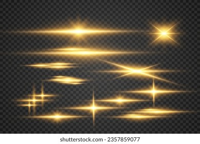 Illustration of bright beautiful light effects.Set of sparkling stars.	