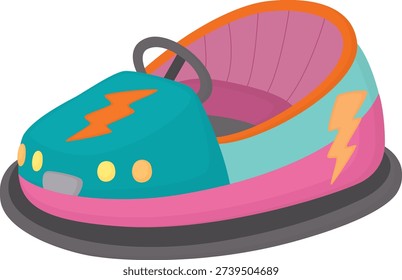 Illustration with bright bumper car isolated on white. Fun and dynamic car from amusement park. 