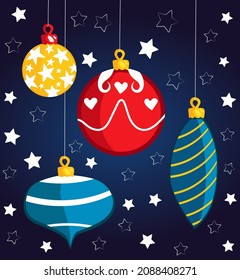 Illustration of bright christmas balls of different colors for your design and poster