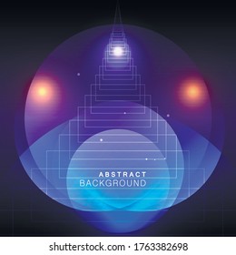 Illustration with bright circle blue space on dark background. Energy wallpaper. Bright star. Colorful set