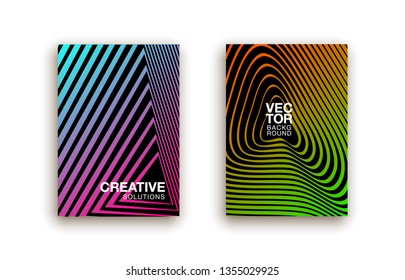 illustration of bright color abstract pattern background with line gradient texture for minimal dynamic cover design. Blue, pink, yellow, green placard poster template