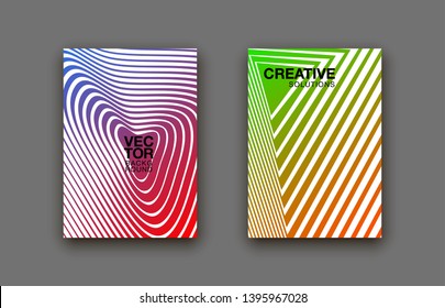illustration of bright color abstract pattern background with line gradient texture for minimal dynamic cover design. Blue, pink, yellow, green placard poster template