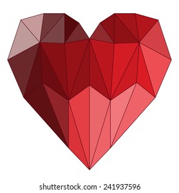 illustration with bright colored geometric abstract polygonal heart for use in design for valentines day or wedding greeting card