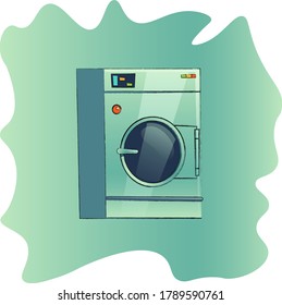 Illustration of a bright colored washing machine on a beautiful colored blot background