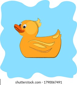 Illustration of a bright colored yellow duck for swimming on a beautiful colored blot background