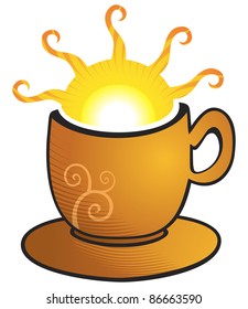 Illustration of bright hot sun inside cup