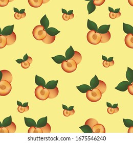 illustration bright juicy apricot pattern on a yellow background