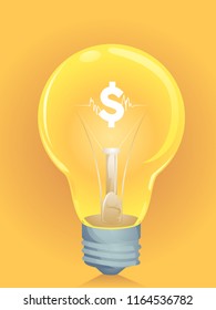 Illustration of a Bright Light Bulb with a Dollar Sign Inside