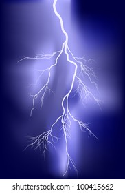 illustration with bright lightning in lilac sky