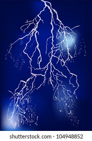 illustration with bright lightning in lilac sky