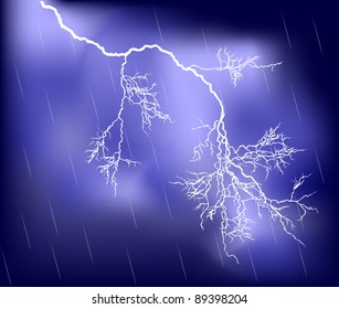 illustration with bright lightning in lilac sky