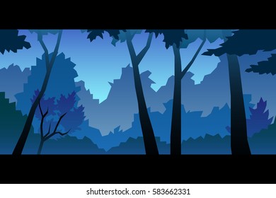 illustration of a bright night forest landscape