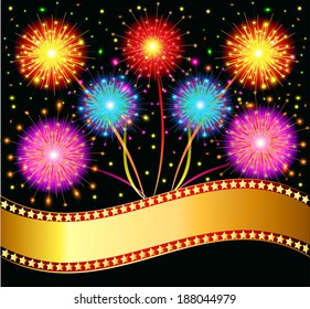 illustration  bright salute firework on black background