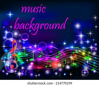 illustration bright shiny neon background music with notes