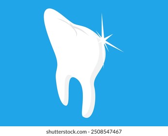 Ilustración de un diente brillante y brillante sobre un fondo azul, que simboliza la salud dental, la limpieza y la importancia de la higiene oral.