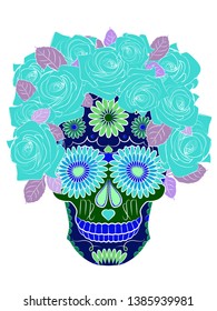 illustration of a bright skull, a symbol of the traditional Mexican holiday Day of the dead and the Day of angels