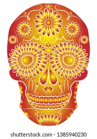 illustration of a bright skull, a symbol of the traditional Mexican holiday Day of the dead and the Day of angels
