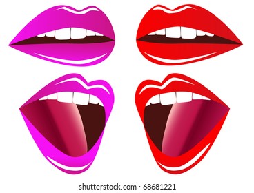 illustration bright smiling lips and language is insulated on white