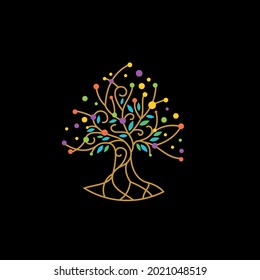 Ilustración de un árbol brillante sobre un fondo oscuro.