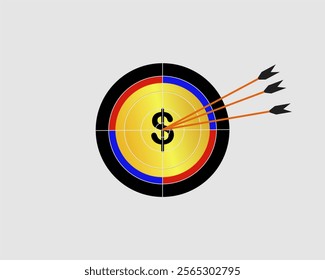 Illustration, Bright vector showing target with dollar sign and arrow symbolizing goal and financial success. Perfect for business, finance and motivational designs in presentations