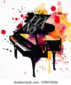 Illustration Of Bright Watercolor Piano