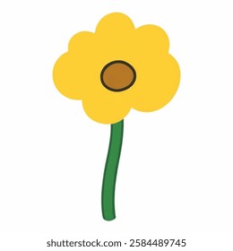 Illustration of a Bright Yellow Flower with a Rounded Shape, Radiating Warmth and Simplicity A bright yellow flower with a rounded, simple design, radiating warmth and happiness.