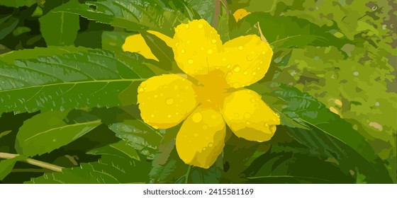 illustration of bright yellow flowers covered in fresh dew in the morning svg