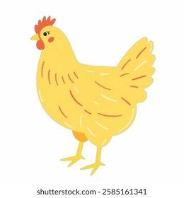 Illustration of a Bright Yellow and Light Brown Chicken Ideal for farmthemed designs, children’s books, and spring projects