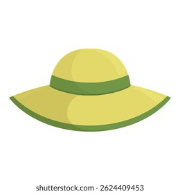 Illustration of a bright yellow sun hat with a green ribbon, perfect for summer outfits