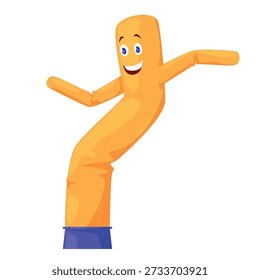 An illustration of a brightly colored inflatable character dancing and waving his arms in an open space, demonstratively attracting attention.