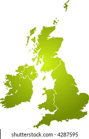 Illustration of the british isles in different shades of green isolated from the background