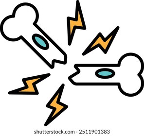 A ilustração de um osso quebrado em estilo de arte de linha.