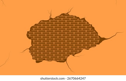 illustration of broken brick wall texture with cracks and damaged surface