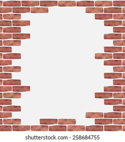Illustration broken brown brick wall, grunge texture background - vector
