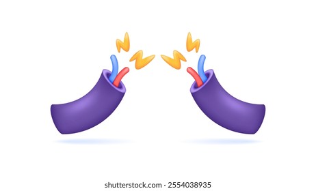 illustration of a broken cable and emitting electricity. short circuit, voltage. cable not connected. object or item. symbol or icon. minimalist 3d style design. element