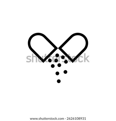 Illustration of broken capsules spilling granules representing medication in a minimalistic design