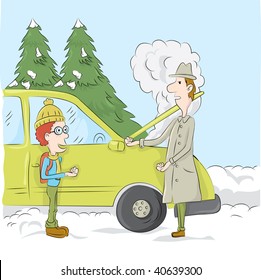 Illustration with a broken car.