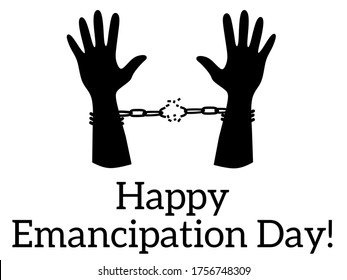 Illustration of broken chains, hands free, commemorating the emancipation day.