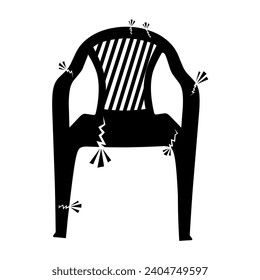 Illustration of a broken chair on a white background. Plastic chairs are dangerous to use.