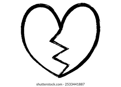 Illustration of broken heart line drawing with brush touch