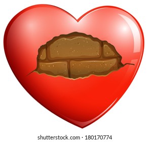 Illustration of a broken heart with a stonewall on a white background