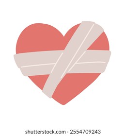 Illustration of a broken heart wrapped in a bandage