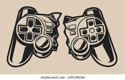 Illustration of a broken joystick on a light background. Vector