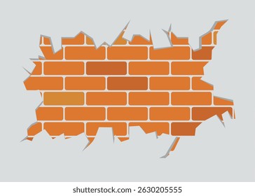 Ilustração da parede branca de descascamento quebrada com blocos laranja expostos.