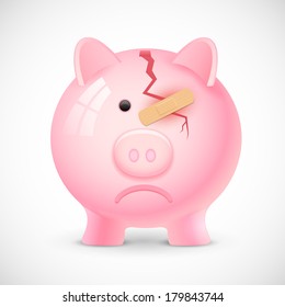 illustration of broken piggy bank with bandage