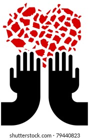 illustration of broken red heart and hands