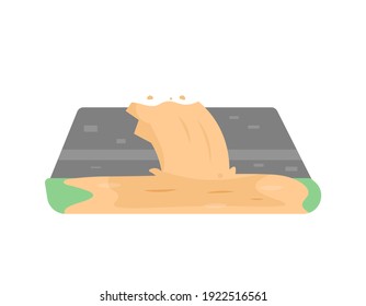 an illustration of a broken reservoir or embankment. a water retaining door that was destroyed because it could not hold back water. flat style. vector design