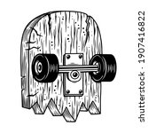 Illustration of broken skateboard. Design element for logo, label, sign, emblem, poster. Vector illustration