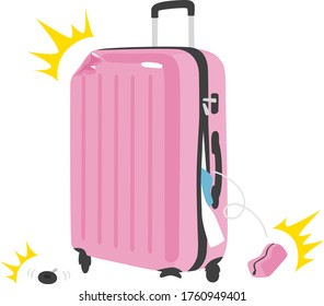 Illustration of a broken suitcase at the airport.